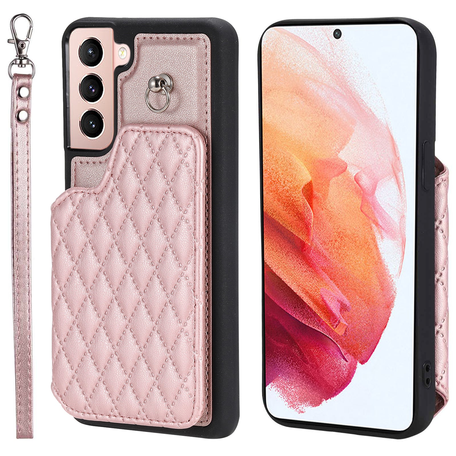 Style 008 For Samsung Galaxy S21 4G 5G Kickstand Case RFID Blocking PU Leather TPU Phone Shell with Card Slots and Wrist Strap Style 008 For Samsung Galaxy S21 4G 5G Kickstand Case RFID Blocking PU Leather TPU Phone Shell with Card Slots and Wrist Strap